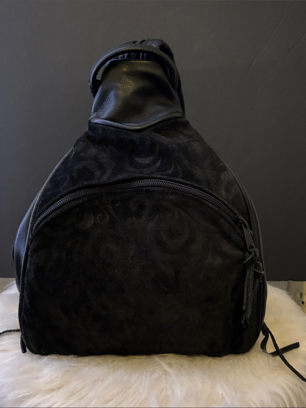 Black Leather & Suede Sling Backpack